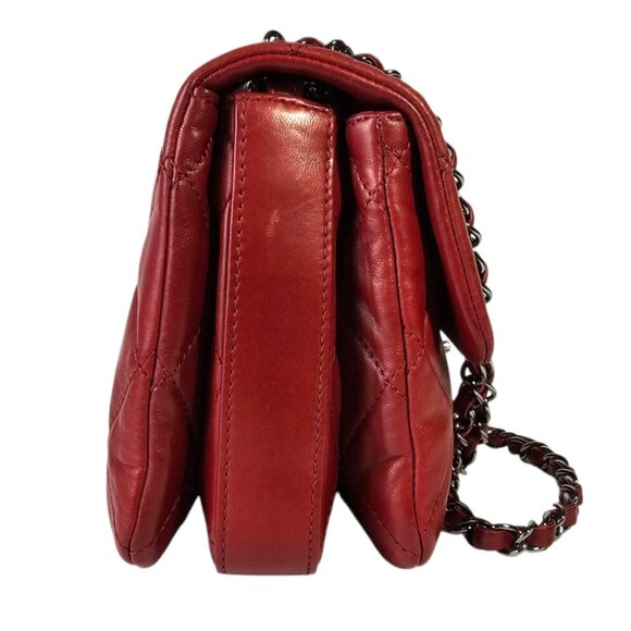 CHANEL CC Logo Mini Matelasse Double Chain Shoulder Bag Leather Red CC Quilted - Picture 14 of 16